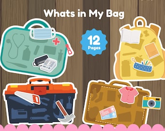 Whats In My Bag, Profession Bag, Pretend Play, Busy Page, Self-Shooting, Homeschool Activity, Toddler Printable