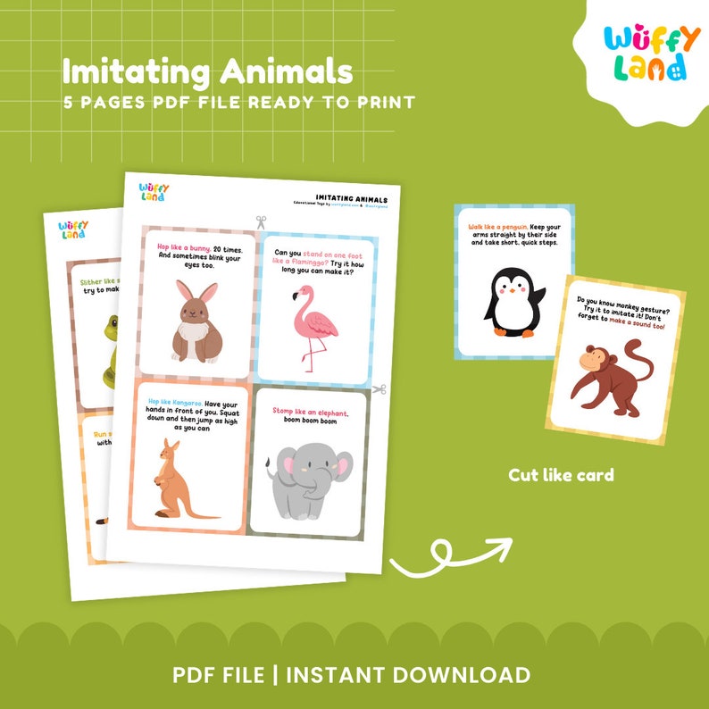 Imitating Animals Cards, Kids Animal Movement Card Activities for Toddler, Ice Breaker, Exercise Cards for Toddler, Fun Game