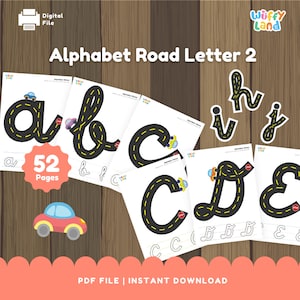 Alphabet Straßenbuchstabe, Schreibschrift Handschrift Übungs-Arbeitsblätter, Schreibschrift Alphabet Buchstaben Ablaufverfolgung, lernen Schreibschrift, druckbares Alphabet Arbeitsblatt