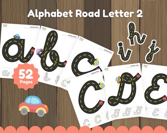 Cursive Alphabet Tracing Worksheet: Road Letter Practice (Digital Download)