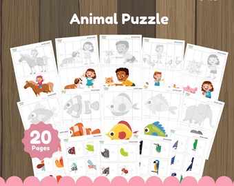 Preschool Cut and Glue Worksheets - Scissor Skills Activity Page Printable, Animal Theme Educational Pre-K Kindergarten Homeschool Kids