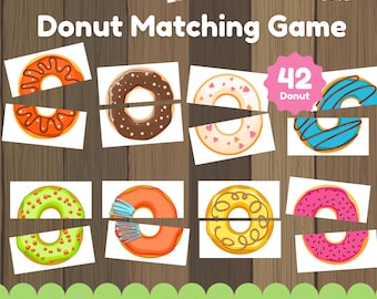 Donut Matching Puzzle druckbare Aktivität zum Ausschneiden und Einfügen für Kinder | Feinmotorik Geschicklichkeitsspiel | Vorschule Passende Aktivität Kleinkind Lern-PDF