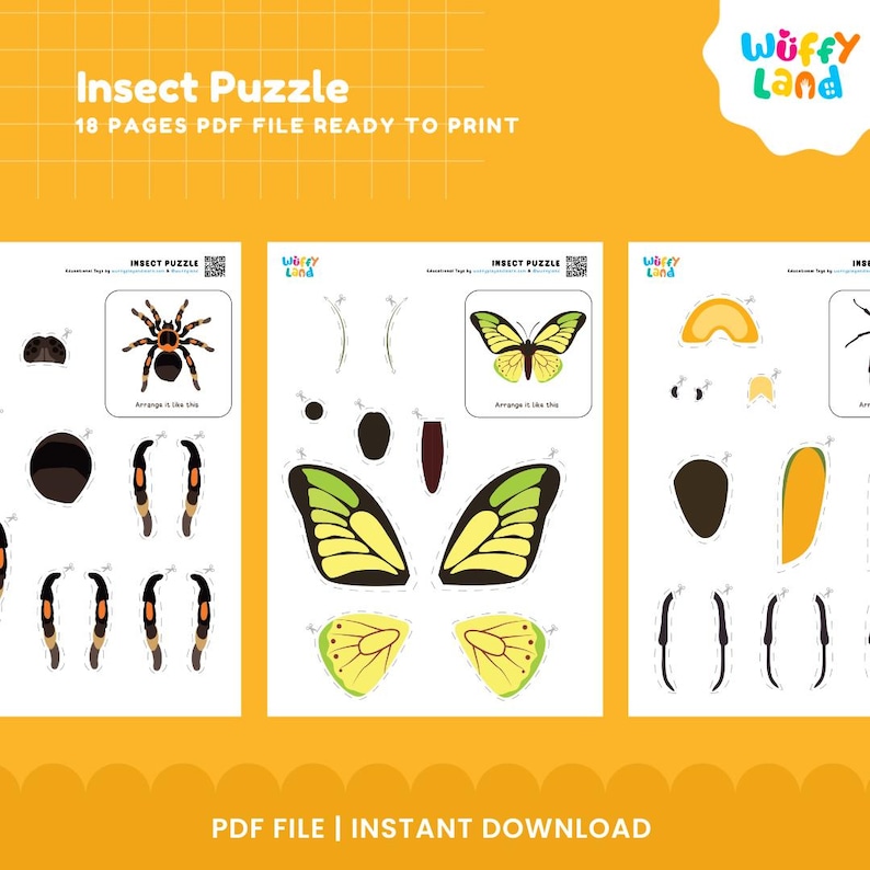 Insect Puzzle Activity Sheets for Kids | 18-page Printable PDF | Fun ...