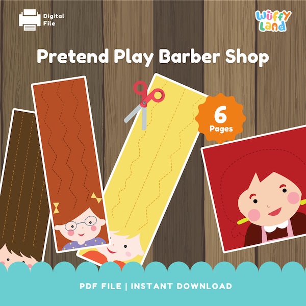 Scissor Skills, Pretend Play Barber Shop, Cutting Practice Sheet, Printable Preschool Cutting Activity