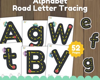 Alphabet Tracing Sheets with Car Theme - Uppercase and Lowercase Road Letter PDF Preschool Handwriting Practice