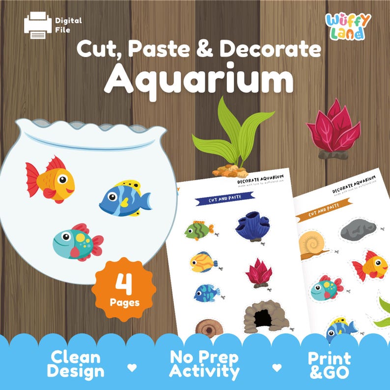 Aquarium Cut and Paste Activity for Kids | Fine Motor Skills Printable ...