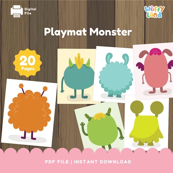 Tapis Monster en pâte à modeler imprimable, tapis d'activités en pâte à modeler, sensoriel pour les enfants, enseignement à domicile, activités préscolaires, tapis de jeu