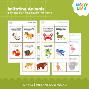 Imitating Animals Cards, Kids Animal Movement Card Activities for Toddler, Ice Breaker, Exercise Cards for Toddler, Fun Game