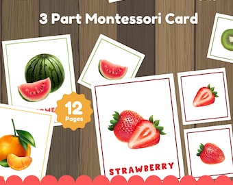 Fruit Montessori 3 Part Cards, Montessori Cards, Preschool Printable, Preschool Activity, Montessori, Toddler Learning Activity, Printable