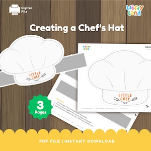 Chapéu de Chef para Imprimir para Crianças | Festa de Aniversário, Confeitaria e Brincadeira de Faz de Conta | Download Instantâneo de Fantasia de Cozinha