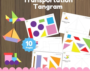 Transport Tangram Printable | Form Puzzle Aktivität für Kinder | Feinmotorik lernen | Vorschul Ausschneiden und Einfügen Arbeitsblatt