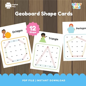 Geoboard Shape Cards for Kids 2D Early Math Activities - Fine Motor Skills Preschool Homeschool Printable STEM and