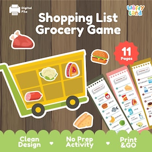 Printable Grocery Shopping Game for Kids | Pretend Play List Activity | Toddler Preschool File Folder | Homeschool Printable