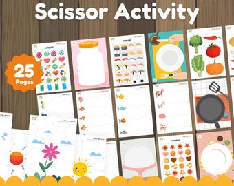 Scissor Skills Printable for Kids | 25 Cutting Practice Worksheets | Preschool Fine Motor Activities | Montessori Pre K Kindergarten