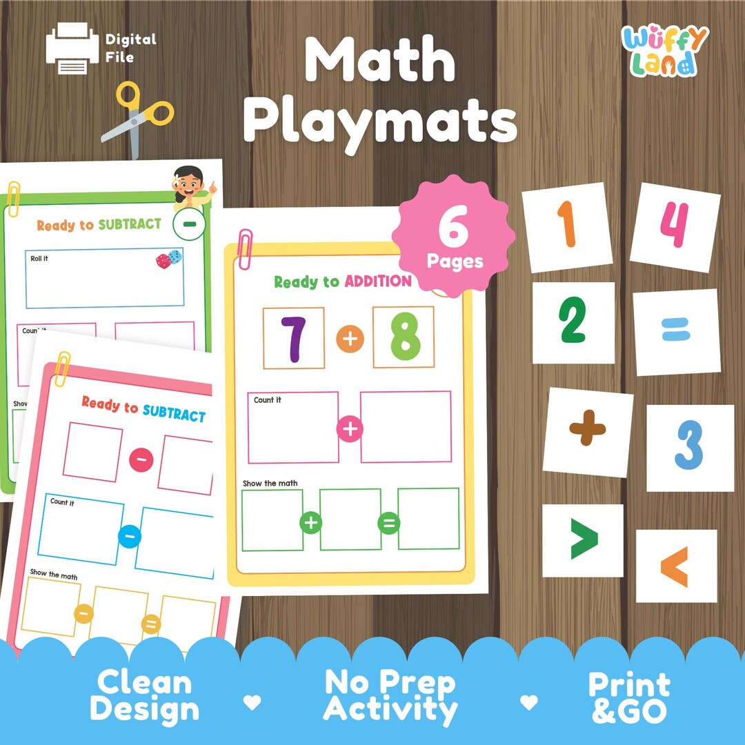 Elementary Math Work Mat Math Playmats Printable for Kids | Addition and Subtraction Activity ...