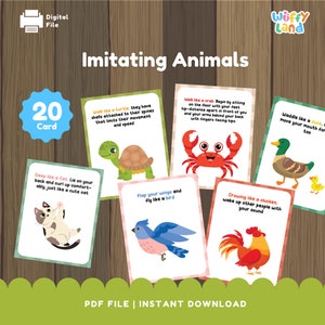 Cartes de mouvements d'animaux pour le préscolaire et la maternelle - Impressions éducatives sur la motricité globale : pauses cérébrales et temps de travail en cercle