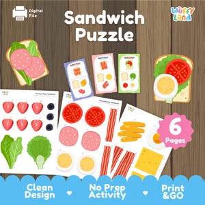 Sandwich Puzzle zum Ausdrucken | Erstelle ein Sandwich Spiel für Kinder | Rollenspiel Essen Aktivität | Ausschneiden und Einfügen Passende | Vorschullernen