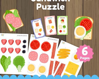 Sandwich Puzzle Printable | Build a Sandwich Game for Kids | Pretend Play Food Activity | Cut and Paste Matching | Preschool Learning