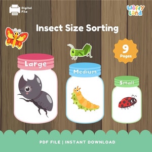 Insect Size Sorting Game, Sort By Size Worksheet, Size Sorting Game, Learning Binder Activity, Busy Book Page, Homeschool Maths Printable