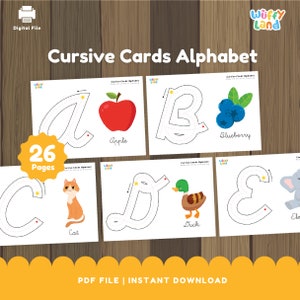 Cartões de alfabeto cursivo, prática de caligrafia cursiva, traçado de letras do alfabeto cursivo, aprendizado de cursivo, alfabeto cursivo para impressão