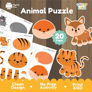 Actividad de cortar y pegar rompecabezas de animales para niños / Juego de emparejamiento preescolar imprimible / Hoja de trabajo de motricidad fina para niños pequeños Actividad de educación en el hogar