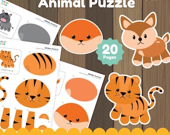 Dierenpuzzel knip- en plakactiviteit voor kinderen | Afdrukbaar matchspel voor kleuters | Werkblad fijne motoriek voor peuters voor thuisonderwijs