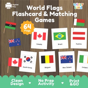 World Flags Flashcards Printable, Countries Matching Game, Geography Activity for Kids, Preschool Learning, Homeschool Printable