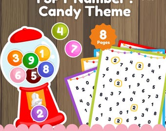 I Spy Numbers Printable Worksheet | Candy Theme Counting Activity | Preschool Number Search Game | Kindergarten Math Activity