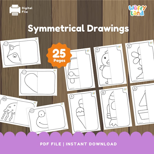 Digital Symmetry Drawing Activity, Kids Printable Learn Drawing, Activity For Kids, Digital Download, Fine Motor Skills