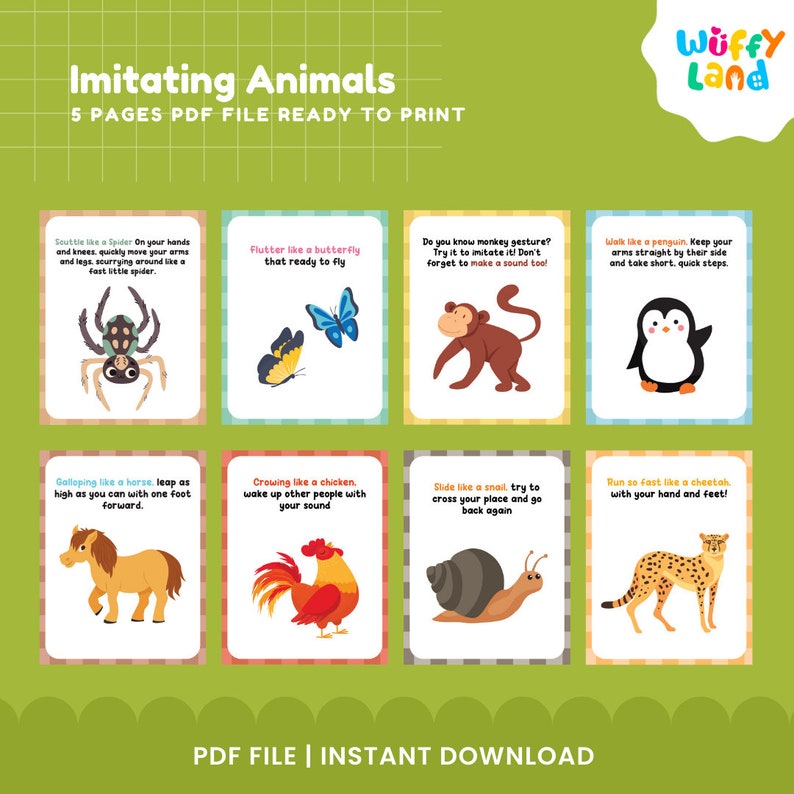 Imitating Animals Cards, Kids Animal Movement Card Activities for Toddler, Ice Breaker, Exercise Cards for Toddler, Fun Game