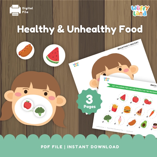 Healthy or Unhealthy Food, Sorting Food, Food Tracker, Healthy Tracker, Kindergarten Worksheets, Sorting Game, Toddler, Preschool Montessori