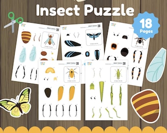 Insect Puzzle Printable for Kids | Bug Cut and Paste Activity | Insect Matching Puzzle | Montessori Science Worksheet Preschool Kindergarten