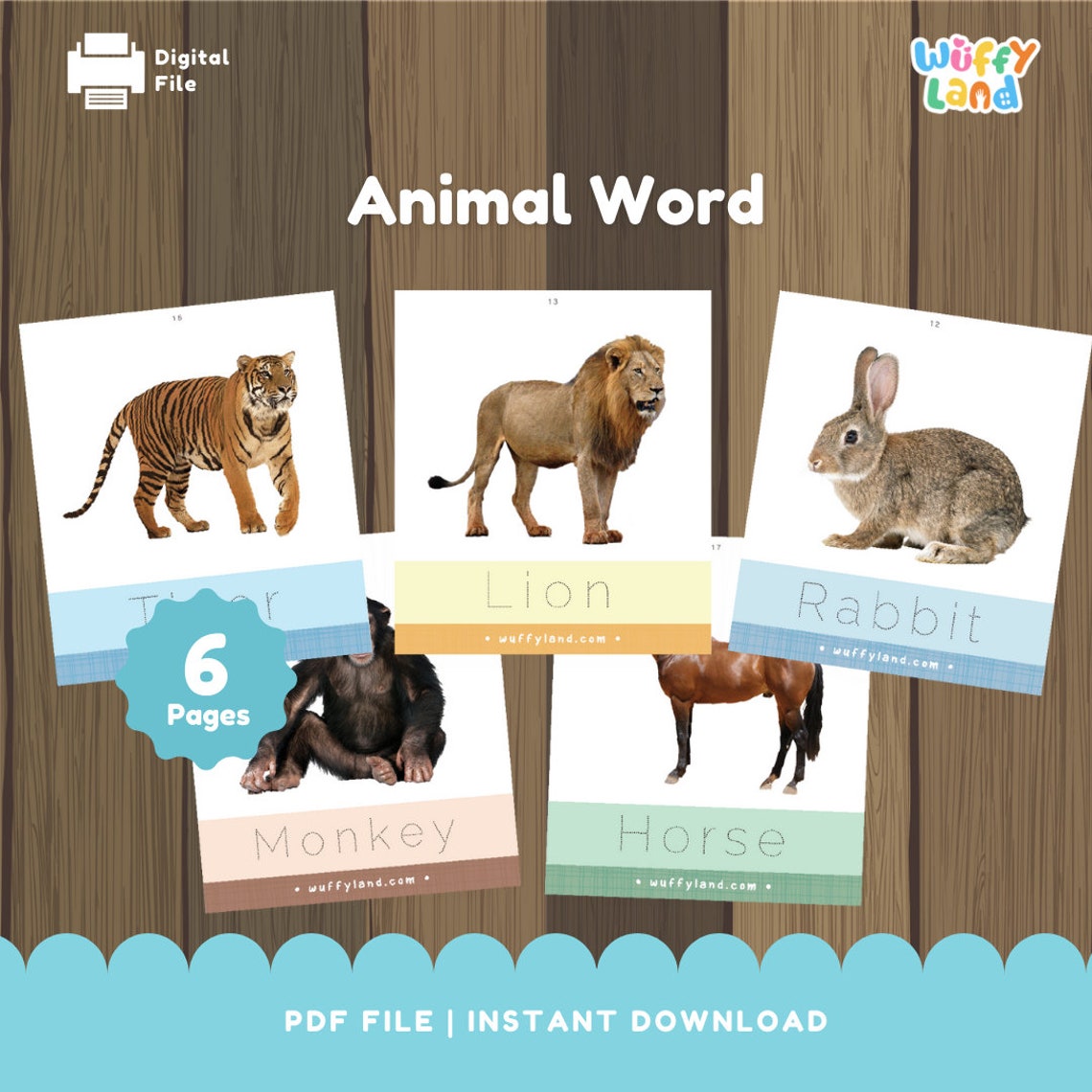 Animal Word Flashcards, Printable Animal Themed Flashcards, Montessori