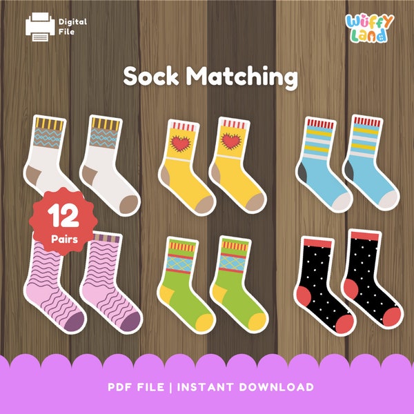 Socks Pattern Matching, Montessori Activity for Kids Toddler, Memory Games, Homeschool Activity, Preschool Printable Kids PDF