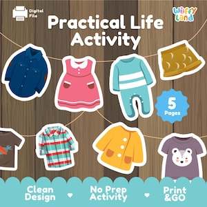 Laundry Sorting Activity Printable, Clothes Matching Worksheet, Montessori Practical Life Activity, Preschool Life Skills, Toddler Learning