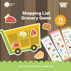 買い物リストの食料品ゲーム、ごっこ遊び、スーパーマーケットの劇遊び、買い物ゲーム、ホームスクールのアクティビティ、ファイルフォルダーゲーム、幼児のアクティビティ