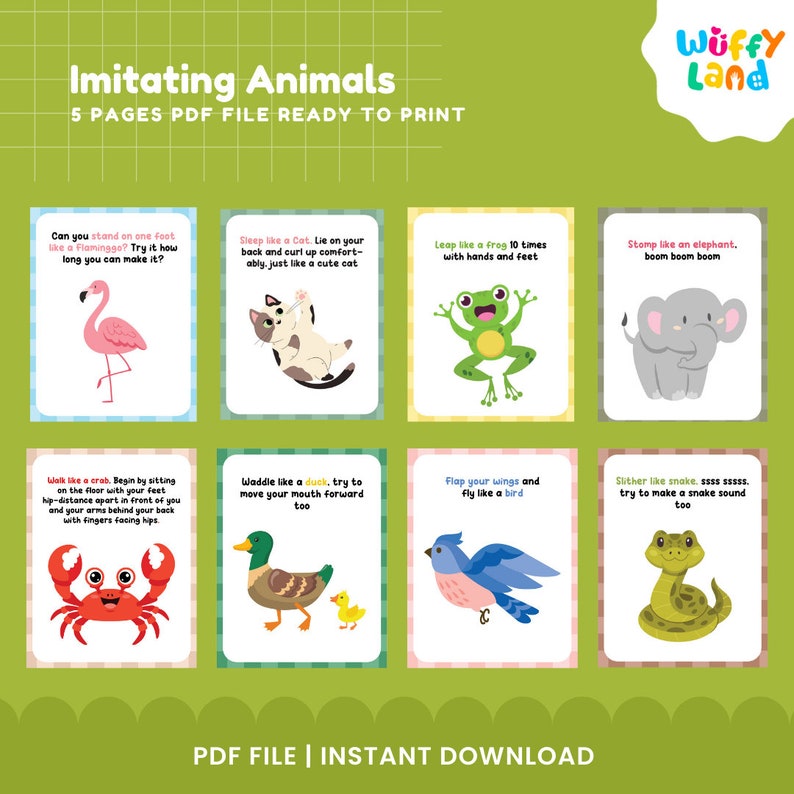 Imitating Animals Cards, Kids Animal Movement Card Activities for Toddler, Ice Breaker, Exercise Cards for Toddler, Fun Game