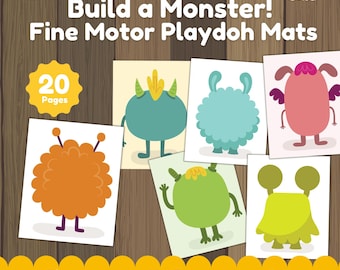 Utskrivbar aktivitet med Playdough Monster för barn | Playdough-mattor för förskola | Finmotorik och sensorisk lek för småbarn | Utskrivbar hemundervisning