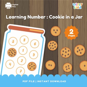 Learn About Number : Cookies Theme, Math for kids, PreSchool Activities Worksheet, Counting Games, Match the Number, Busy Book, Homeschool