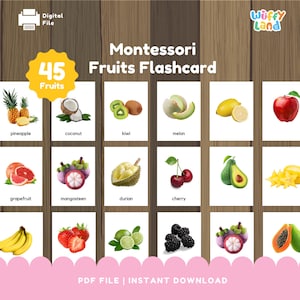 Vraies cartes-éclair de 45 images de fruits Montessori pour les tout-petits – Cartes éducatives de nomenclature