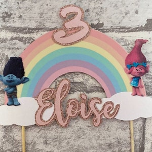 Personalised TROLLS Birthday Cake Topper -rainbow Any Name And Age