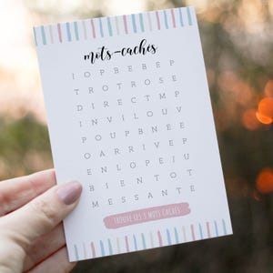 Carte annonce grossesse - Mots cachés - Carte jeu annonce grossesse original !