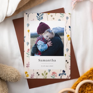 Faire-part naissance Fleurs des 4 saisons, (avec photo) - 100% Personnalisable