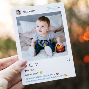 Faire-part naissance Instagram, (avec photo) - 100% Personnalisable