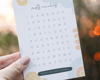 Carte annonce grossesse - Mots mêlés - Carte jeu annonce grossesse original !