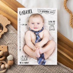 Faire-part naissance Mensurations, (avec photo) - 100% Personnalisable