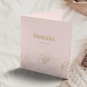 Faire-part de naissance Rose et Doré pour fille avec 2 photos