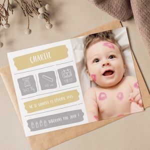 Faire-part naissance Petits Pictos, faire-part garçon (avec photo) - 100% Personnalisable
