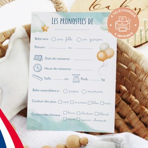 Carte Baby Shower pronostics à imprimer / Carte prédiction naissance bébé gender reveal - PDF imprimable