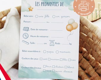 EVTI Carte Pronostic Baby Shower Francais, 20pcs Decoration Babyshower Mixte Fille Ou Garçon, Jeu De Pronostic Pour Gender Reveal Party Decoration Rose Et Bleu